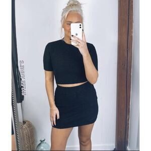 NWT Rylee Anns M/L short sleeve super soft black knit dress with middle cutout